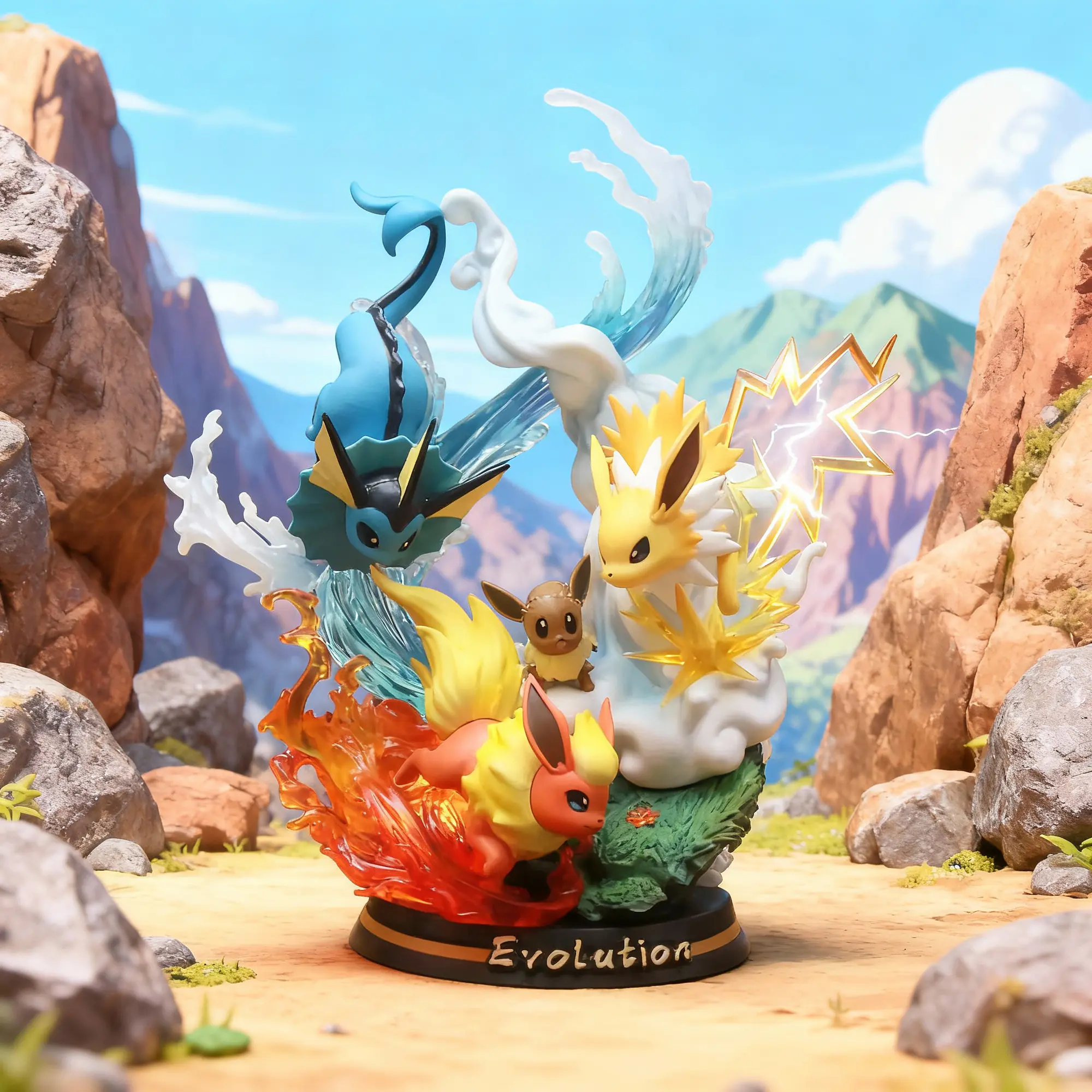 Diorama Pokemon Evolution Eevee Flareon Vaporeon Jolteon