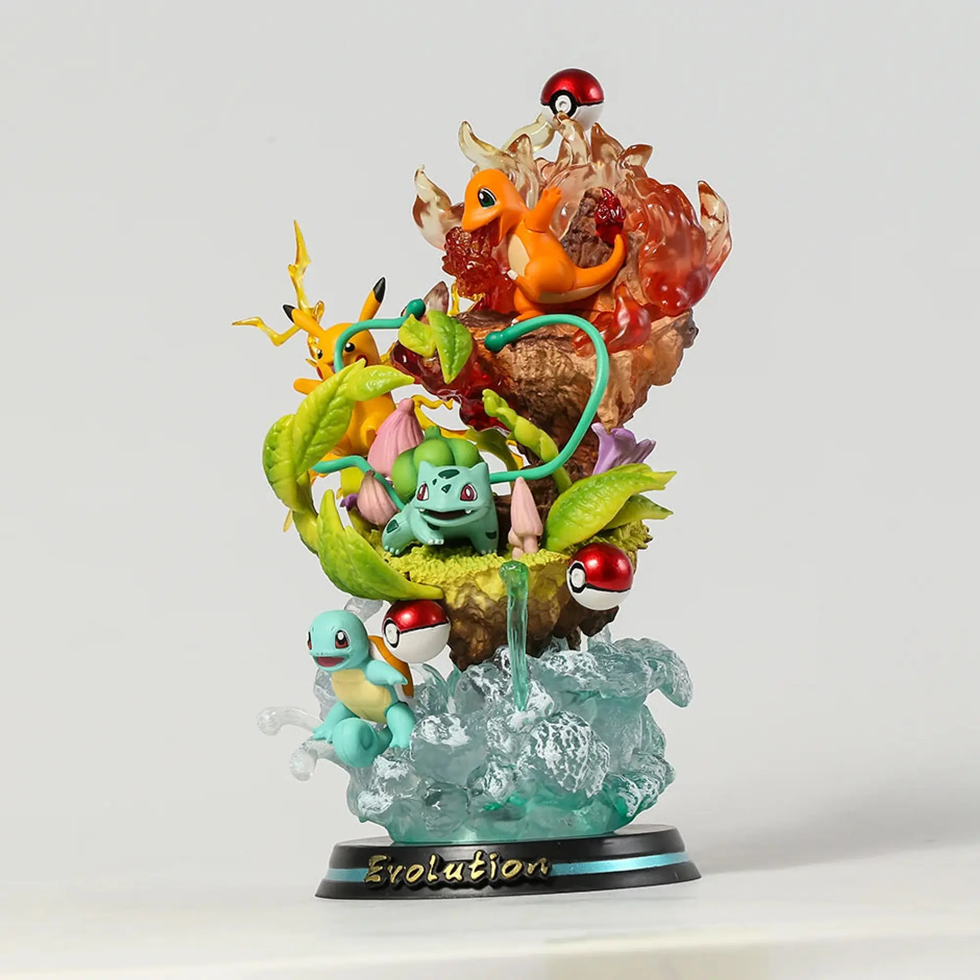 Diorama Pokémon First Edition Evolution Pikachu, Charmander, Bulbasau, Squirtle MFC Studio PVC